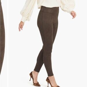 Spanx Faux Suede Chocolate Brown High-Waisted Leggings